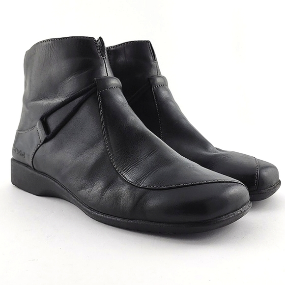 Josef Seibel Shoes - Josef Seibel Black Leather Ankle Boots White Stitching Square Toe & Heel Size 39